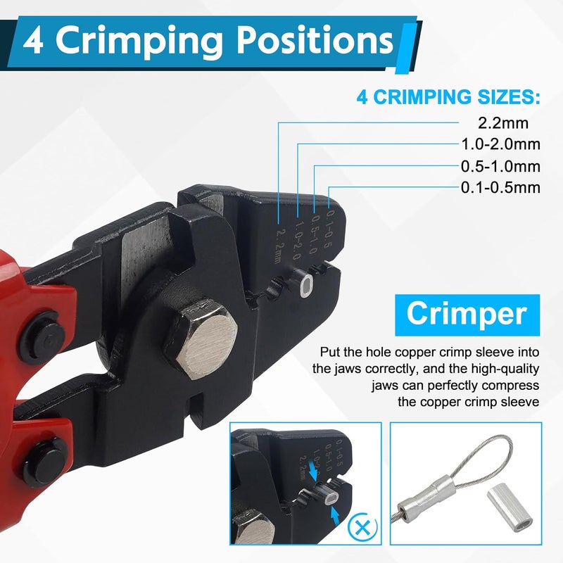 JOGFFDE Fishing Crimping Tool Fishing Wire Line Crimping Rigging Kit Fishing Pliers Wire Rope Leader Crimp Tool with 500pcs Fishing Crimp Sleeves Beads Set Wire Rope Crimping Tool(Red) - Image 3